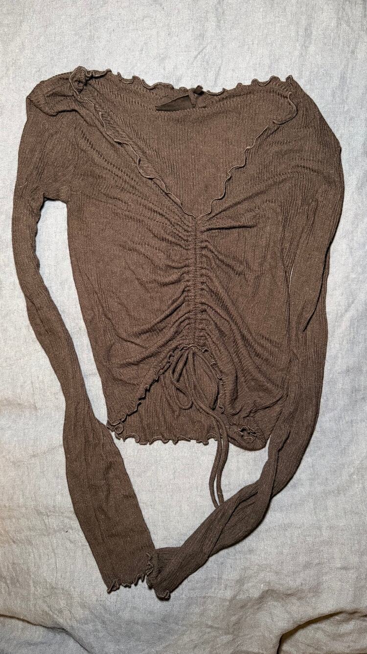 Out From Under Ruched Lettuce Edge Long Sleeve Top